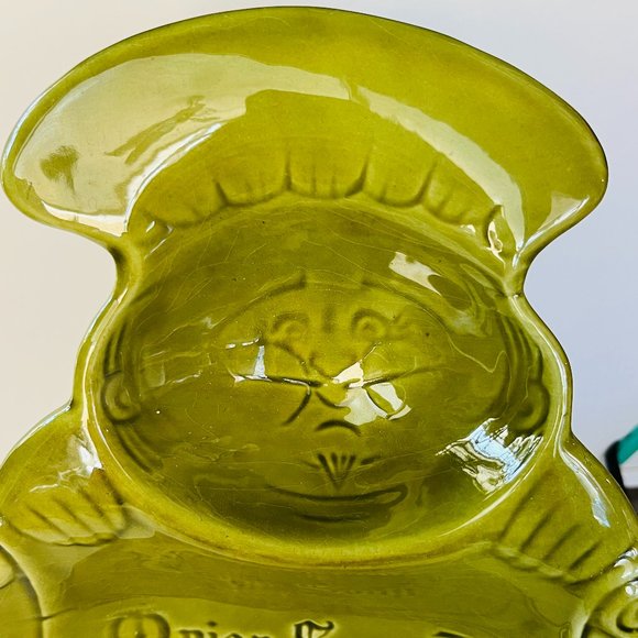 California Pottery Onion Soup Chip Dip Recipe Avocado green Tray Glaze MCM - Picture 3 of 16